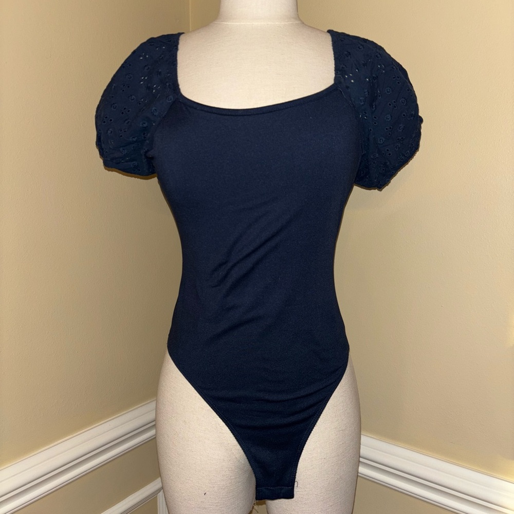 Navy Puff Sleeve Bodysuit